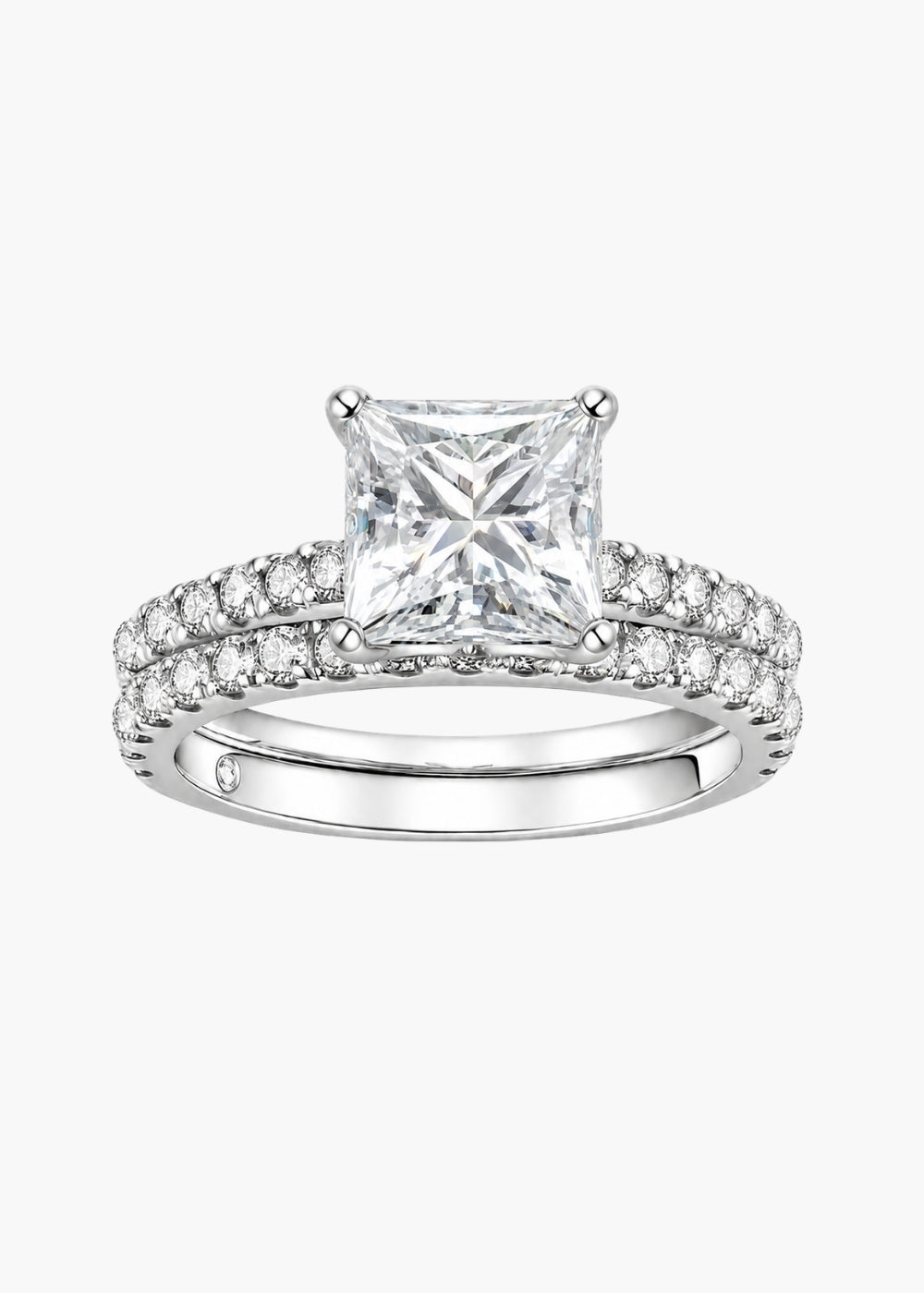Moissanite bridal set collection — engagement ring and wedding band — Aurora Moissanite