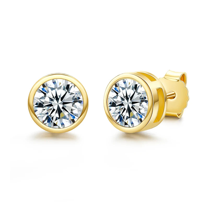 AnuJewel 1ct 2ct Total D Color Round Moissanite 18K Gold Plated Stud Earrings Stud Earrings  For Woman