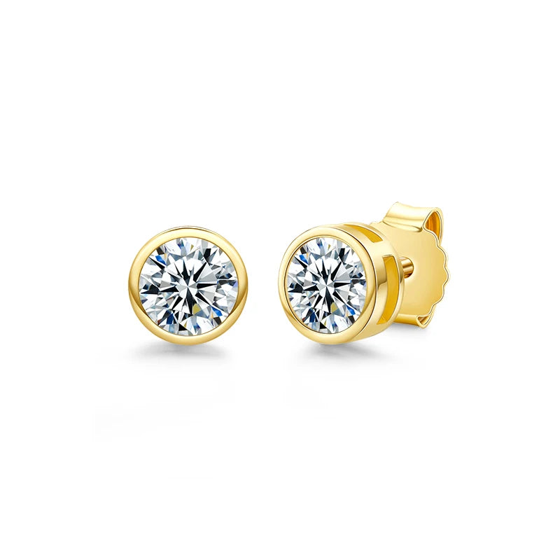 AnuJewel 1ct 2ct Total D Color Round Moissanite 18K Gold Plated Stud Earrings Stud Earrings  For Woman