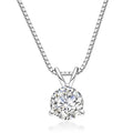 The Sol Pendant worn — 1ct round moissanite pendant necklace, 18K white gold plated — Aurora Moissanite