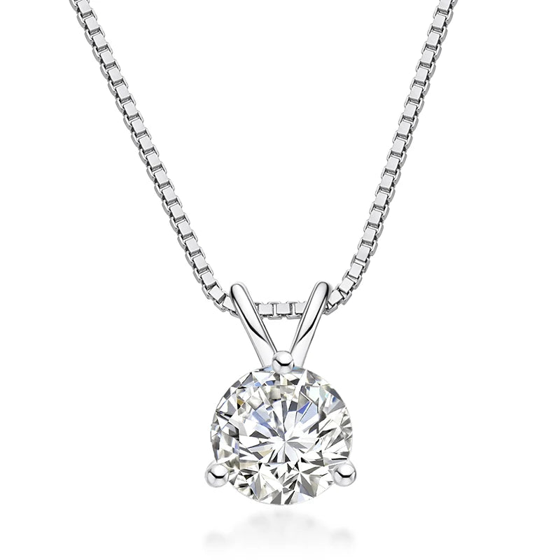 The Sol Pendant worn — 1ct round moissanite pendant necklace, 18K white gold plated — Aurora Moissanite