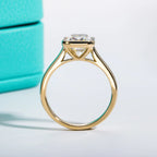 3ct emerald moissanite bezel ring, side profile, 14K yellow gold — Aurora Moissanite