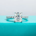 The Drift Ring worn — 3ct radiant moissanite solitaire, 18K gold, sizes 4 to 10 — Aurora Moissanite