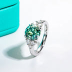 The Zeal Ring — 3ct blue-green moissanite, front view, 18K gold — Aurora Moissanite