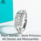 3mm princess moissanite Roman column ring, S925 sterling silver — Aurora Moissanite