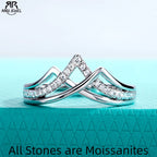 Moissanite V-shape wedding band, 18K gold plated S925 silver, white background — Aurora Moissanite