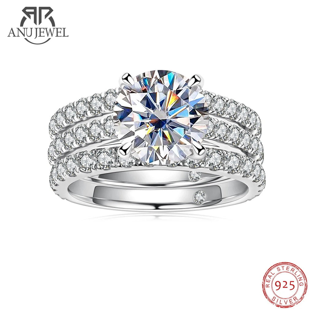 3ct moissanite bridal set 2 or 3 rings 4.15cttw total, S925 — Aurora Moissanite