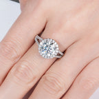 Round moissanite halo top view, 3ct D color in gold setting — Aurora Moissanite