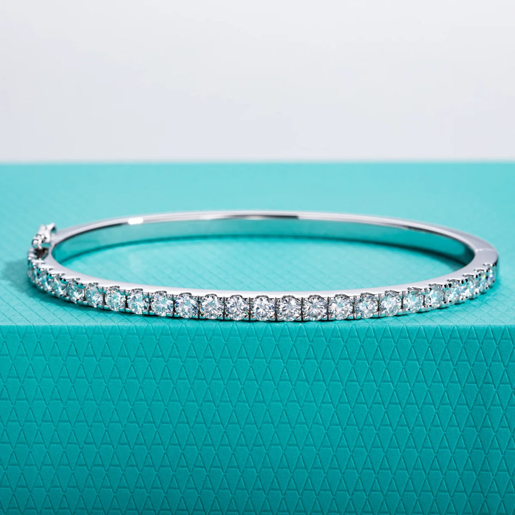 The Lace Bracelet — 3mm moissanite half-eternity bangle, front view — Aurora Moissanite