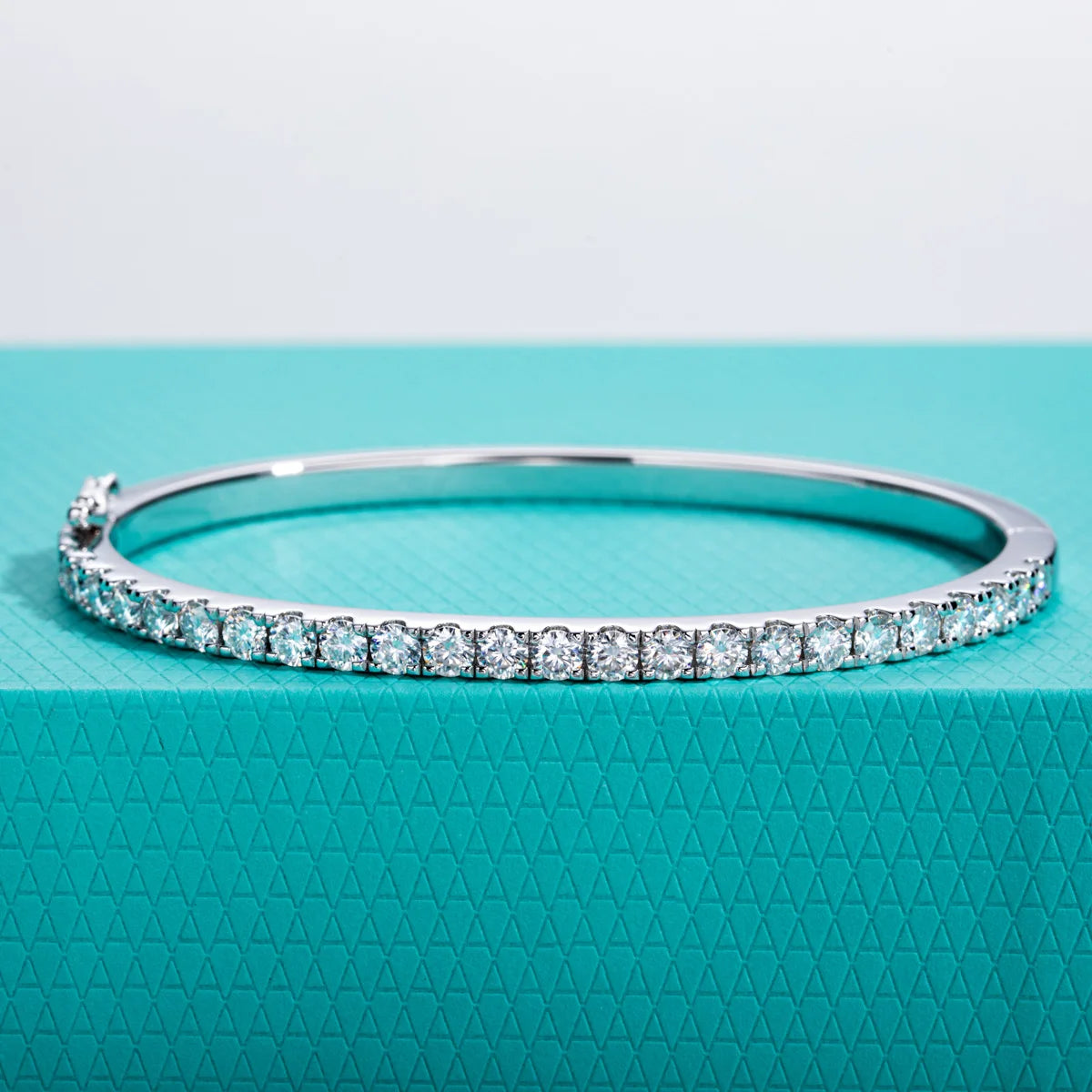 The Lace Bracelet — 3mm moissanite half-eternity bangle, front view — Aurora Moissanite
