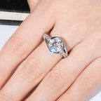 The Cove Ring worn on hand — 3ct round moissanite bezel engagement ring, S925 silver — Aurora Moissanite