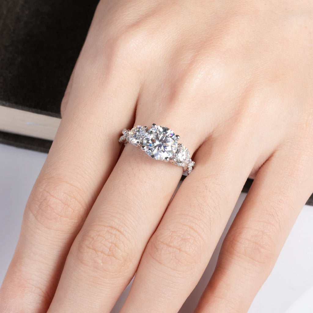 The Iola Ring top view — 4.25cttw three-stone moissanite, S925 — Aurora Moissanite