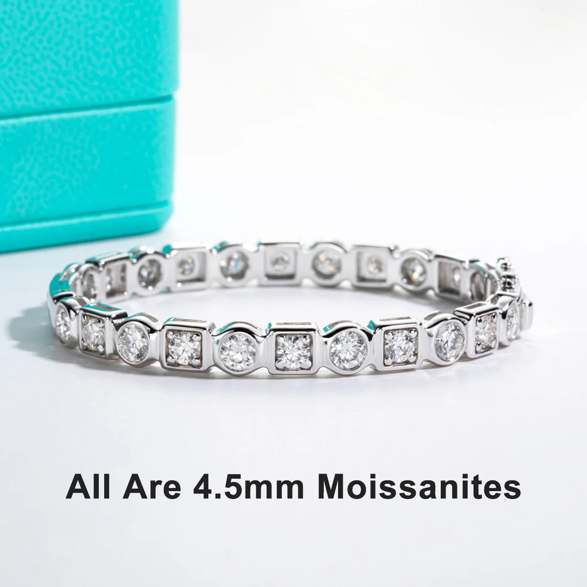 AnuJewel 4.5mm D Color Moissanite Diamond Luxurious Silver Bracelet 18K White Gold Plated Bezel Bangles For Woman Jewelry Gifts