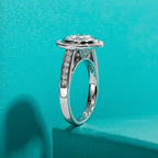 3ct round moissanite halo ring, side profile, S925 sterling silver — Aurora Moissanite