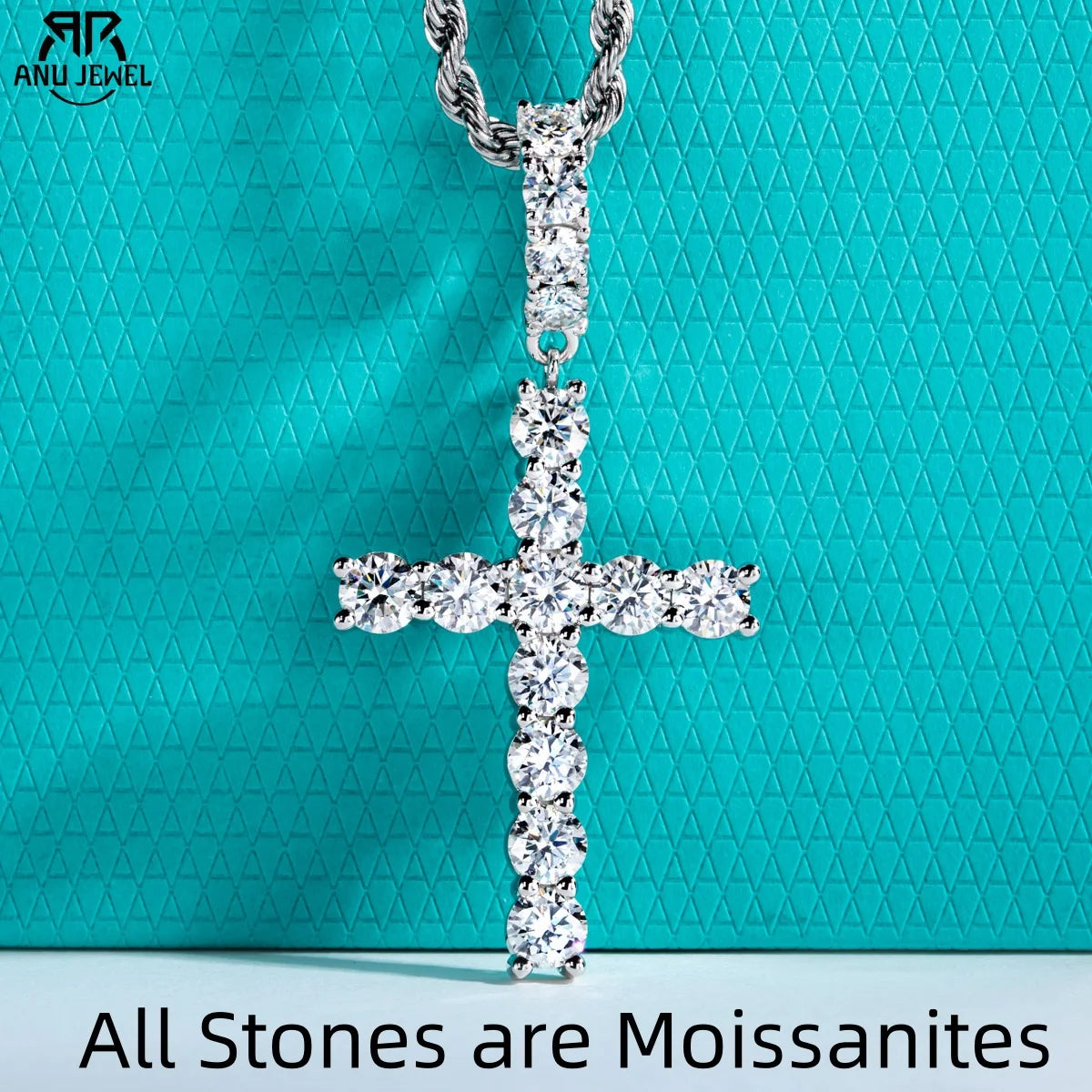 AnuJewel 6.7cttw D Color Moissanite Cross Pendant Layered Hip Hop Necklace 925 Sterling Silver New Age Dope Jewelry for Men