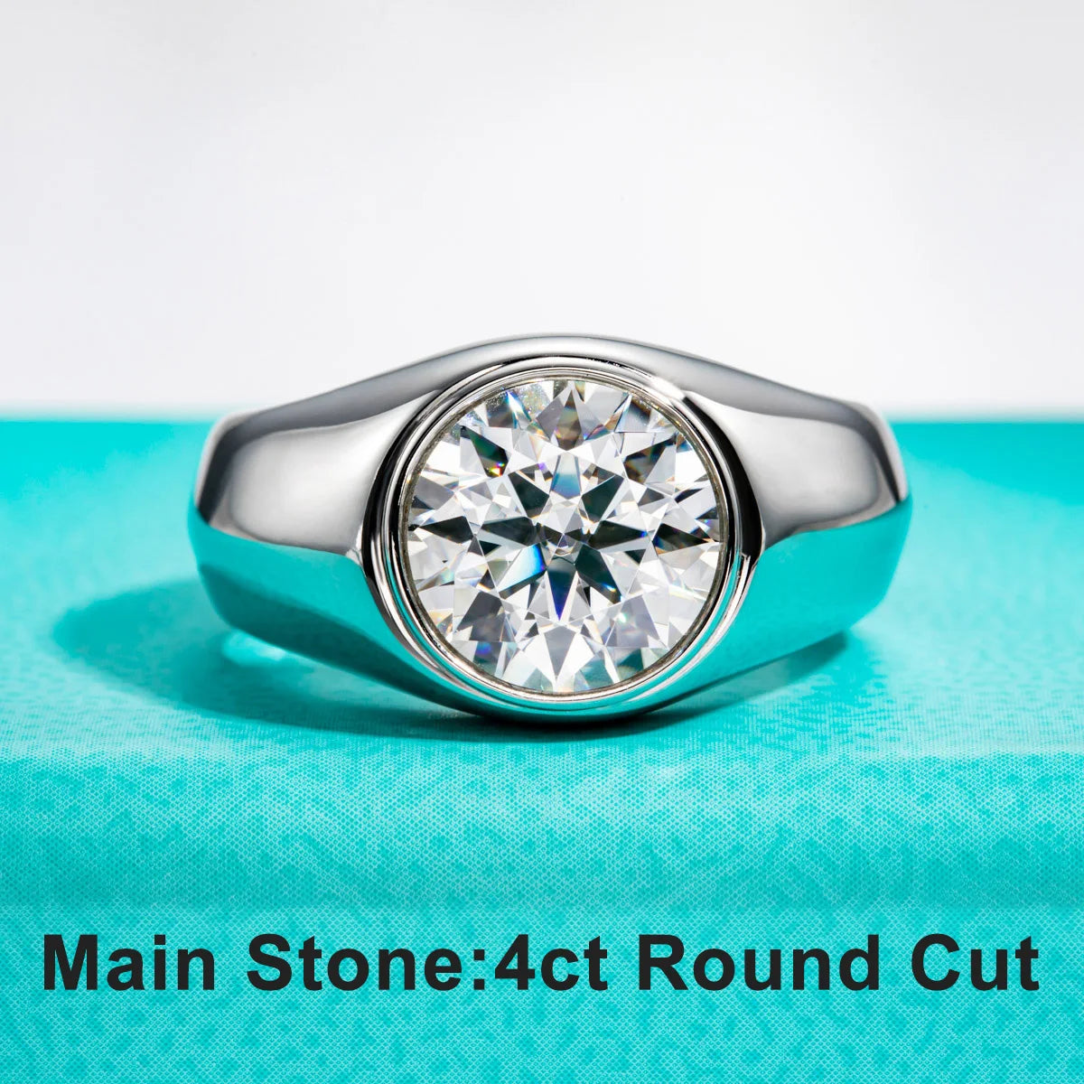 The Avar Ring worn — 4ct moissanite bezel, 18K gold, sizes 8–12 — Aurora Moissanite