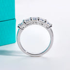 The Ember Band lifestyle — emerald moissanite wedding ring worn on finger — Aurora Moissanite
