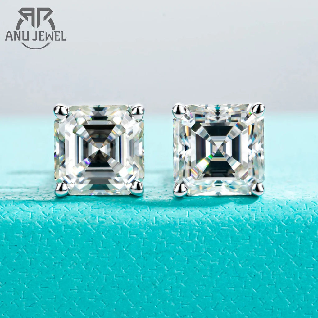 AnuJewel 10K Gold Post 4/2/1ct Asscher Cut Moissanite Stud Earrings Anti-allergy Eearrings For Women Jewelry Wholesale