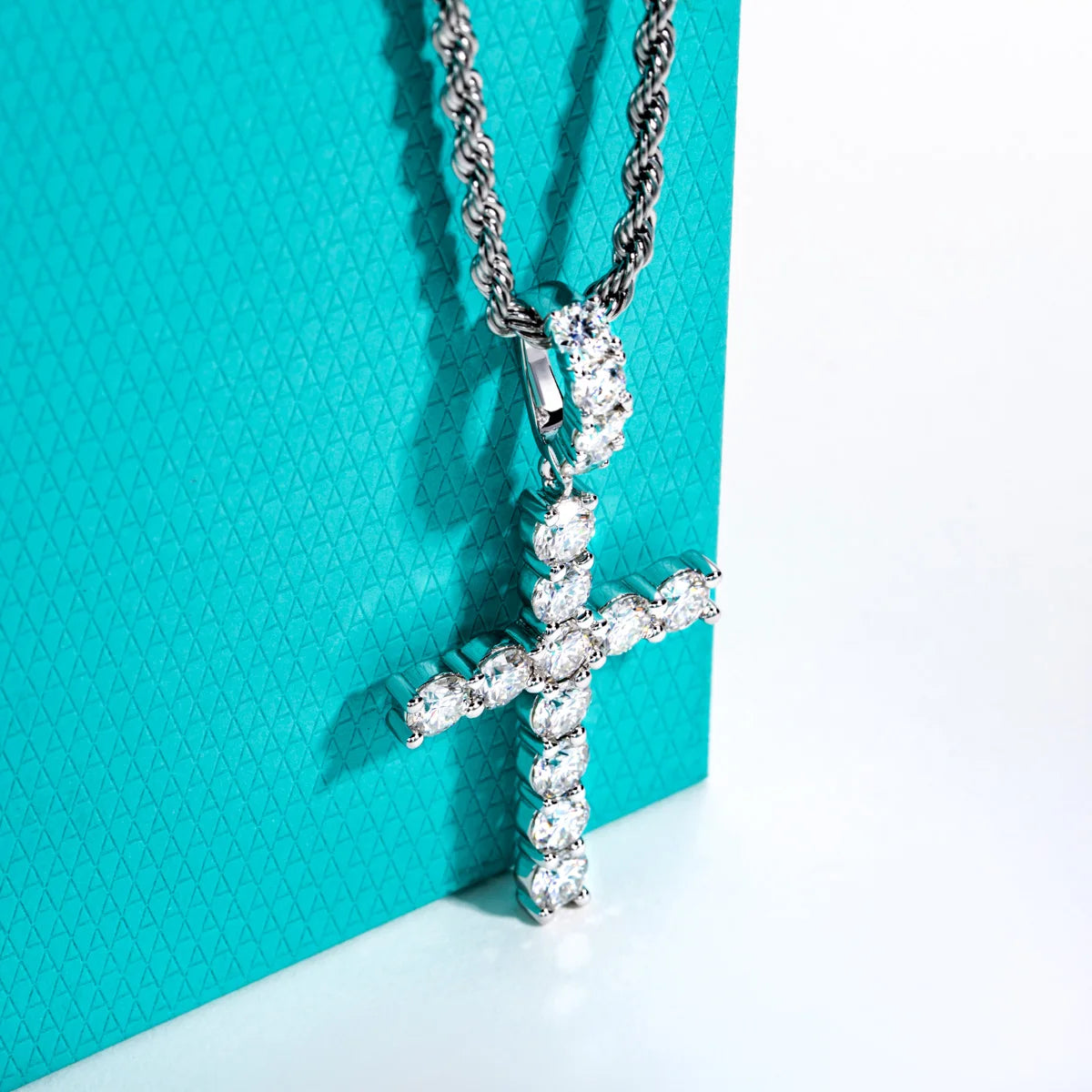 AnuJewel 6.7cttw D Color Moissanite Cross Pendant Layered Hip Hop Necklace 925 Sterling Silver New Age Dope Jewelry for Men