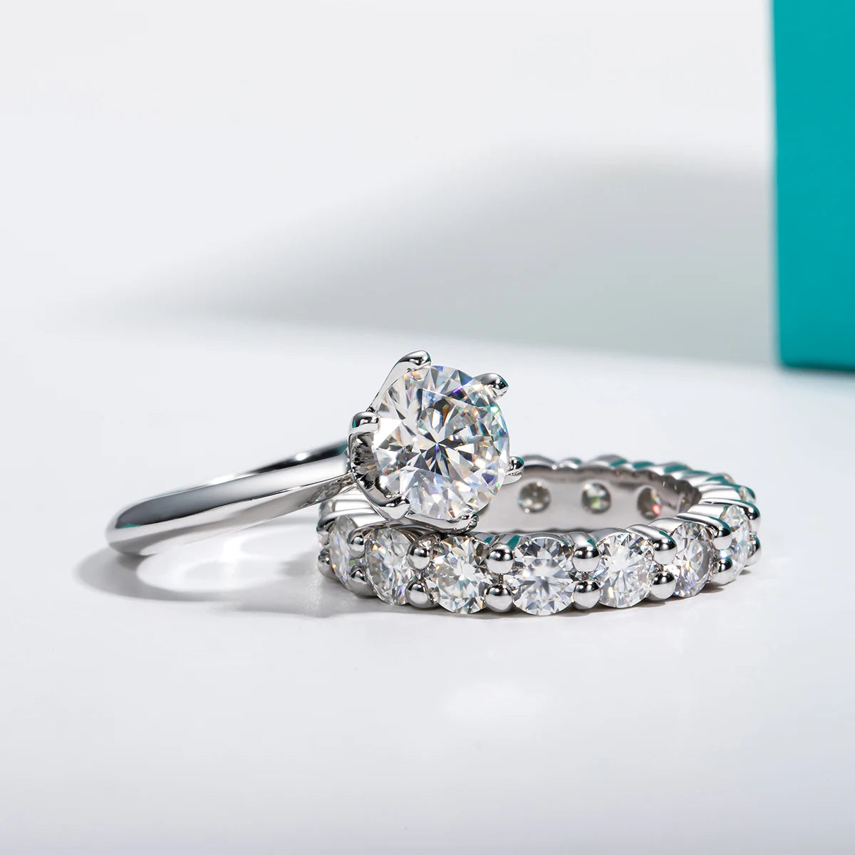 Moissanite 2ct D color VVS1 ring set — Aurora Moissanite