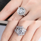 The Reva Ring worn — 3ct round moissanite halo engagement ring, S925 — Aurora Moissanite