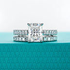 The Kaia Ring worn — 3ct radiant moissanite bridal ring set, S925 — Aurora Moissanite