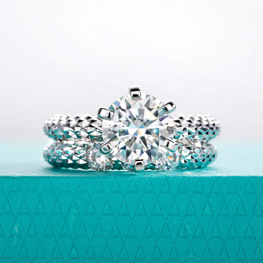 The Finn Ring — moissanite bridal set 2ct or 3ct, front view — Aurora Moissanite