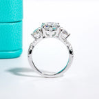 4.25cttw three-stone moissanite ring, side profile, S925 — Aurora Moissanite