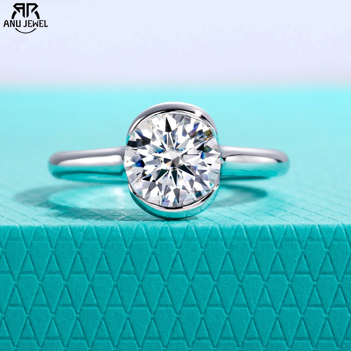 2ct round moissanite half-bezel solitaire, S925 sterling silver — Aurora Moissanite