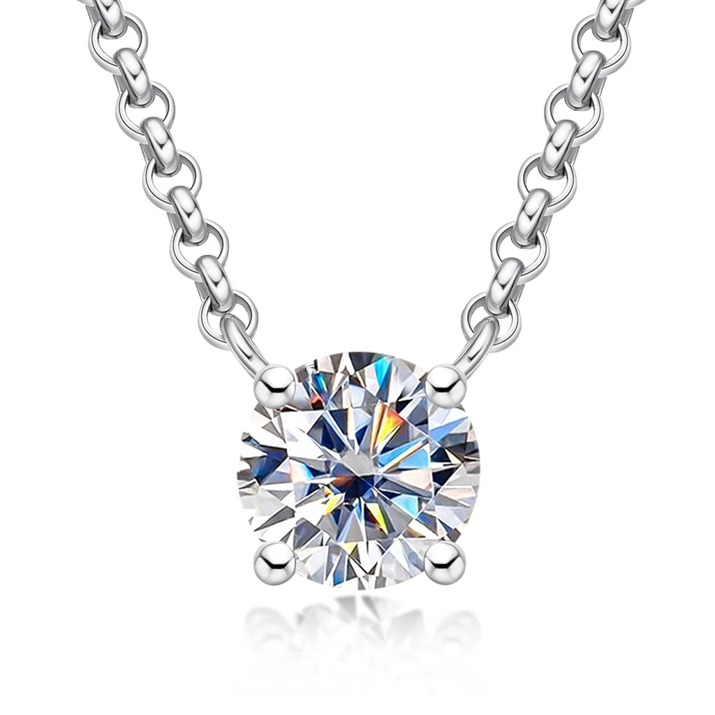Round moissanite solitaire pendant top view, D color VVS1, 18K gold — Aurora Moissanite