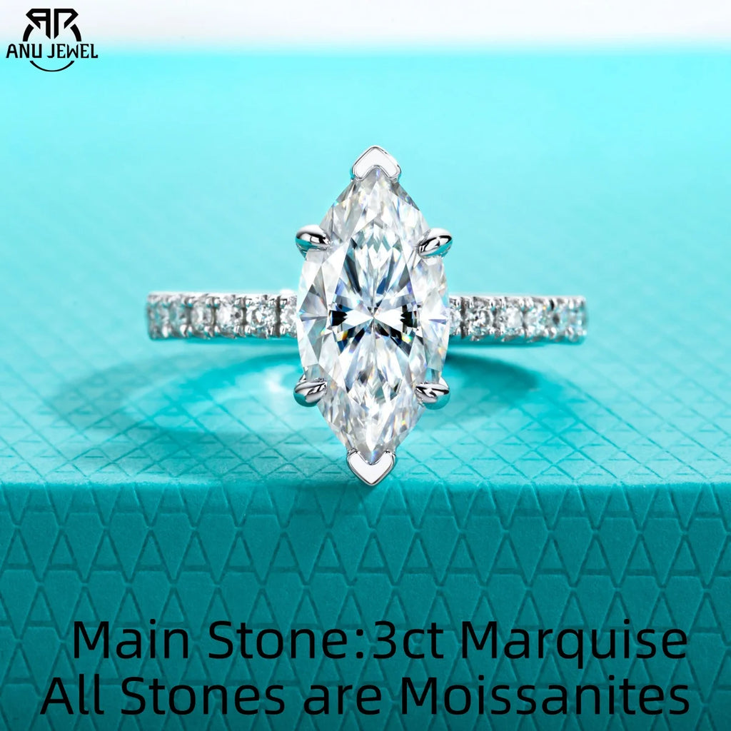 3ct marquise moissanite solitaire ring, S925 sterling silver — Aurora Moissanite