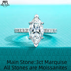 3ct marquise moissanite solitaire ring, S925 sterling silver — Aurora Moissanite