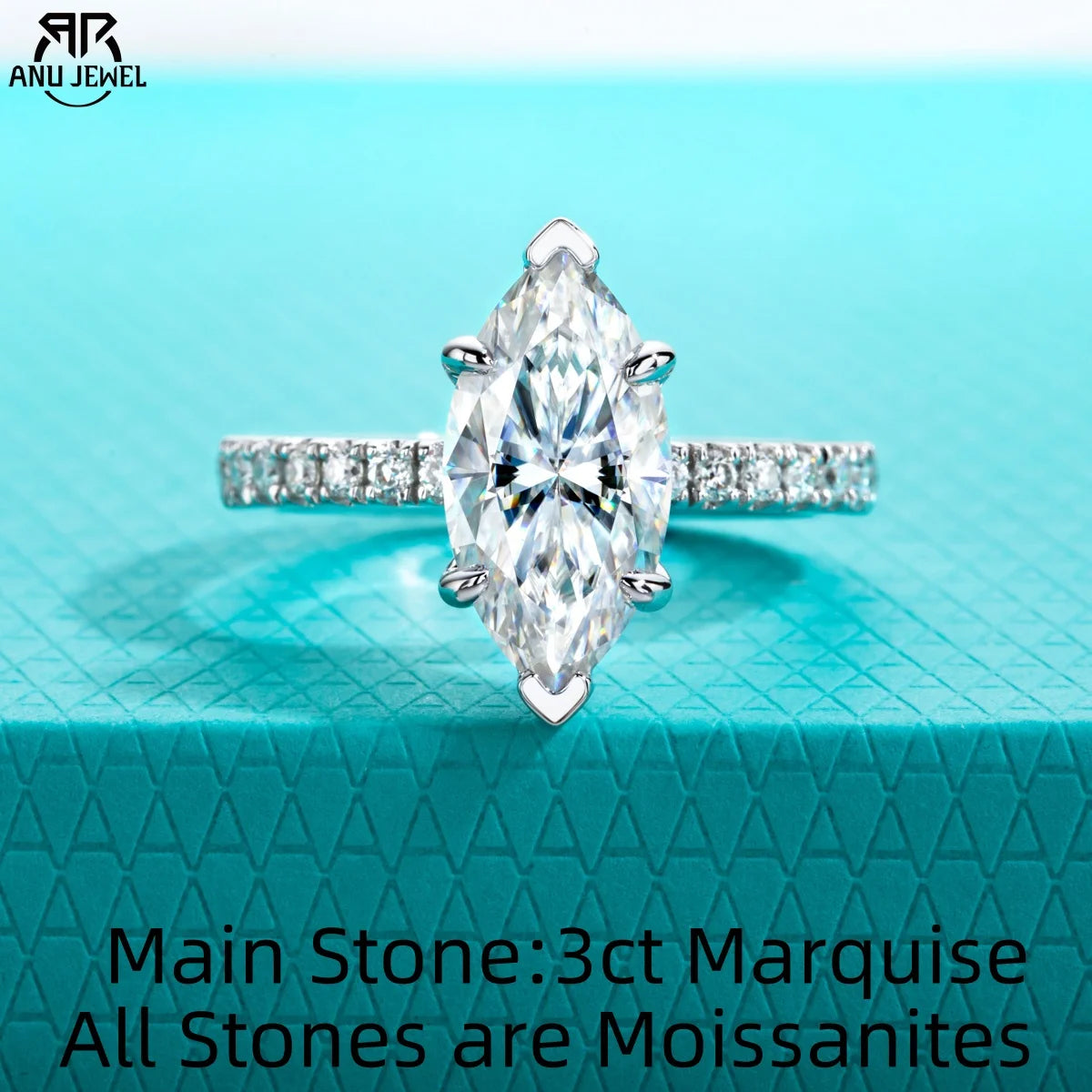 3ct marquise moissanite solitaire ring, S925 sterling silver — Aurora Moissanite
