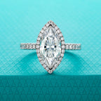 The Cean Ring — 3ct marquise moissanite halo, front view — Aurora Moissanite