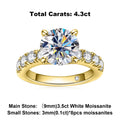 4.3cttw moissanite top view, yellow and white gold options — Aurora Moissanite