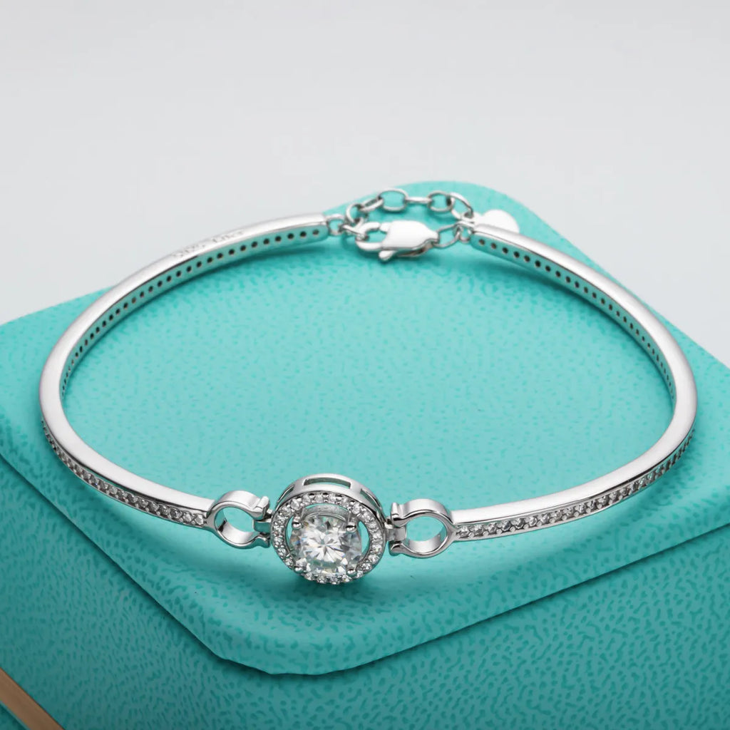 AnuJewel 1ct D Color Moissanite Bracelet 925 Sterling Silver 18K White Gold Plated Adjustable Bangle for Women