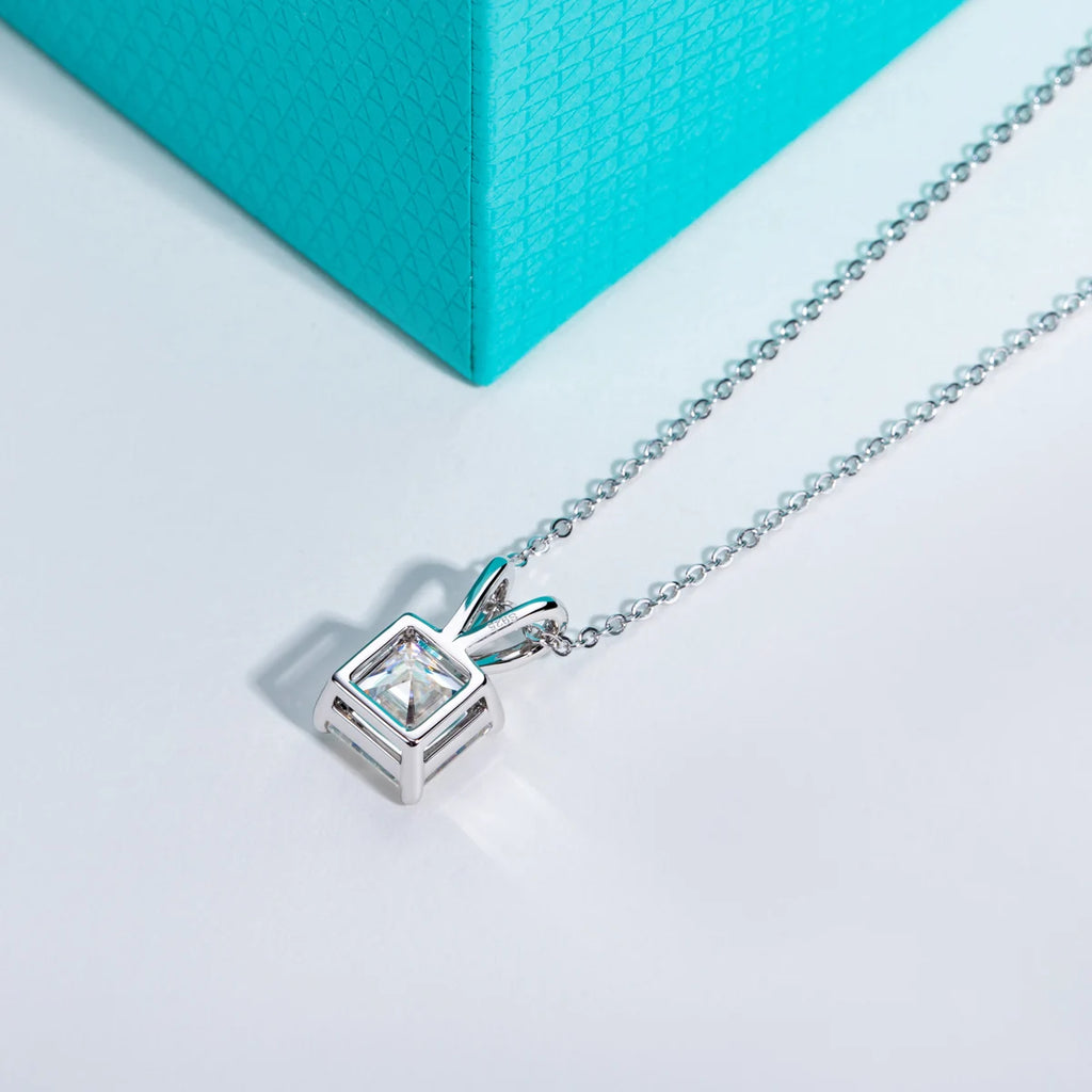 AnuJewel 2ct/3ct/4ct/5ct D Color Asscher Cut Moissanite Diamond Pendant Necklace 925 Sterling Silver Jewelry Gifts for Women