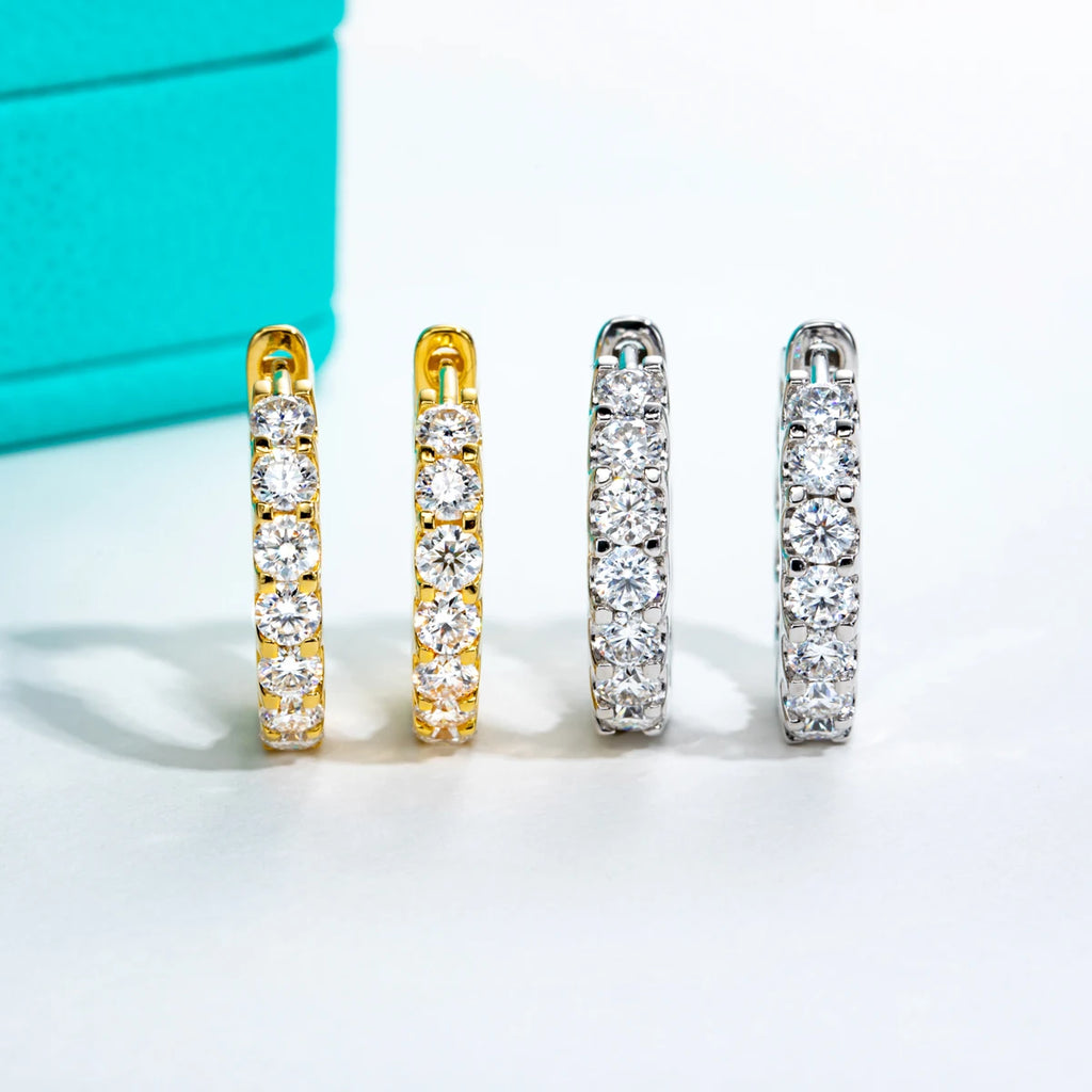 AnuJewel 3mm 2.6cttw D Color Moissanites Hoop Earrings 925 Sterling Silver Luxury Huggie Earring for Women Jewelry Wholesale
