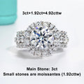 The Lune Ring worn — 4.92cttw moissanite halo, 18K gold — Aurora Moissanite