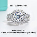 The Lune Ring worn — 4.92cttw moissanite halo, 18K gold — Aurora Moissanite