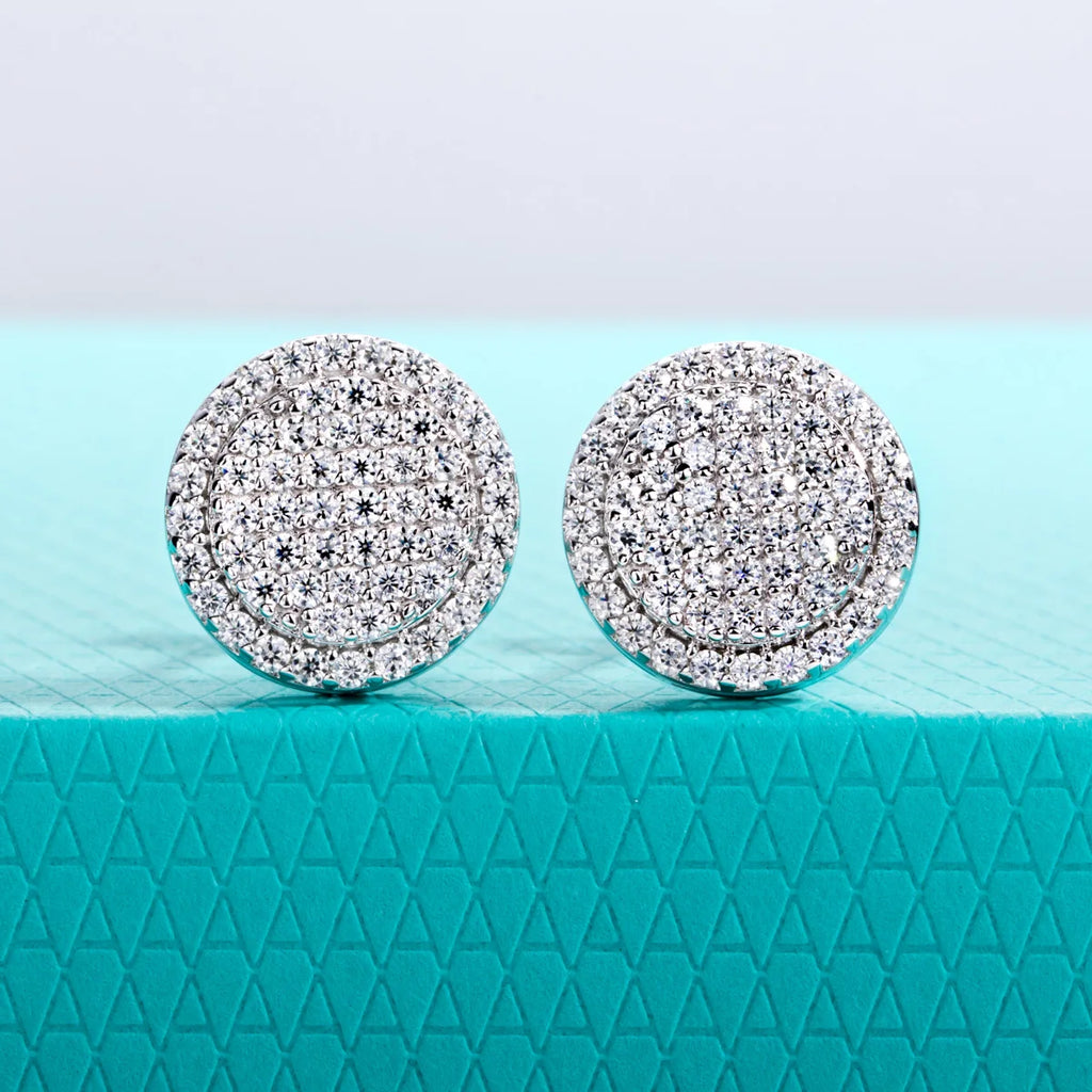 The Flux Earrings — 0.9cttw moissanite cluster studs, front view — Aurora Moissanite