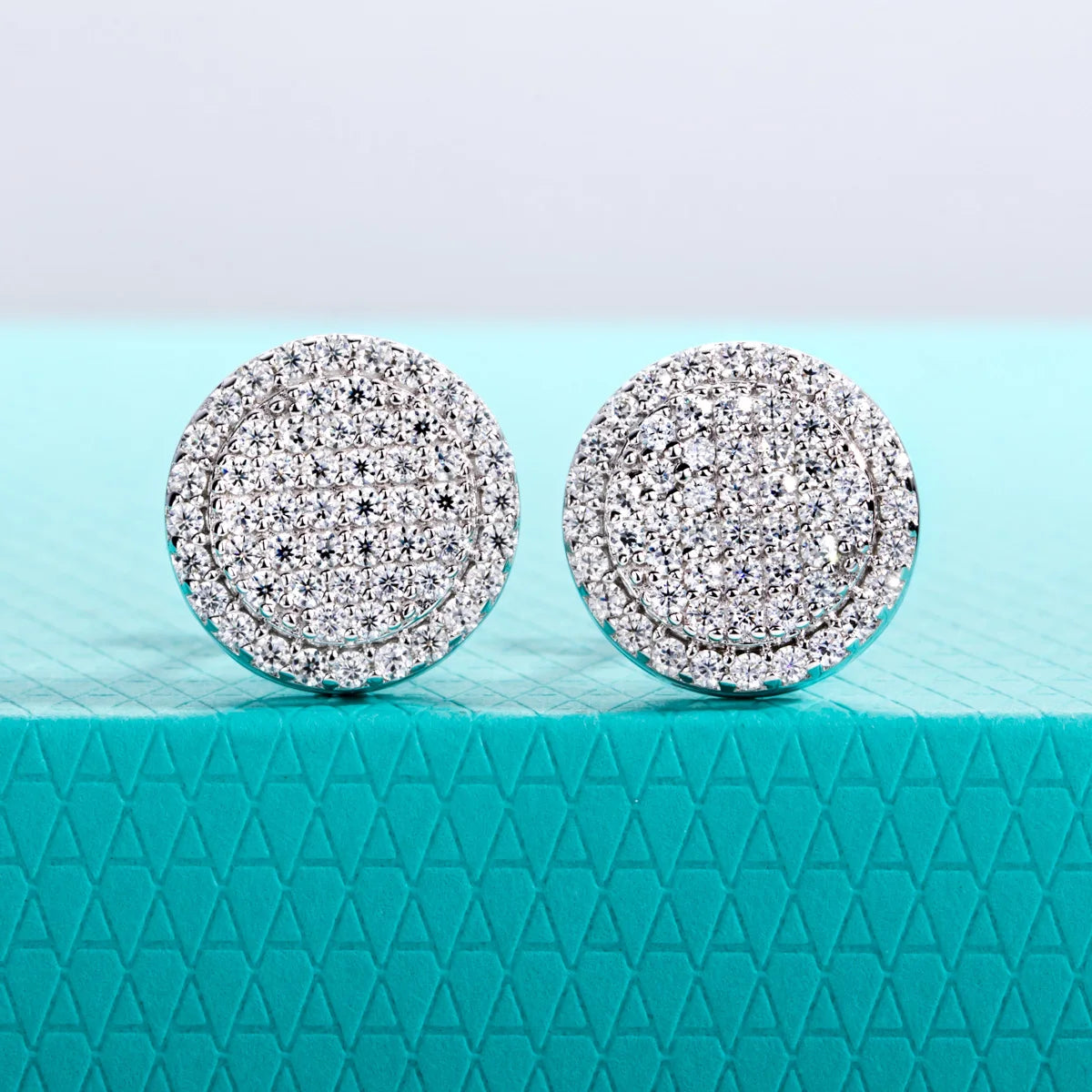 The Flux Earrings — 0.9cttw moissanite cluster studs, front view — Aurora Moissanite