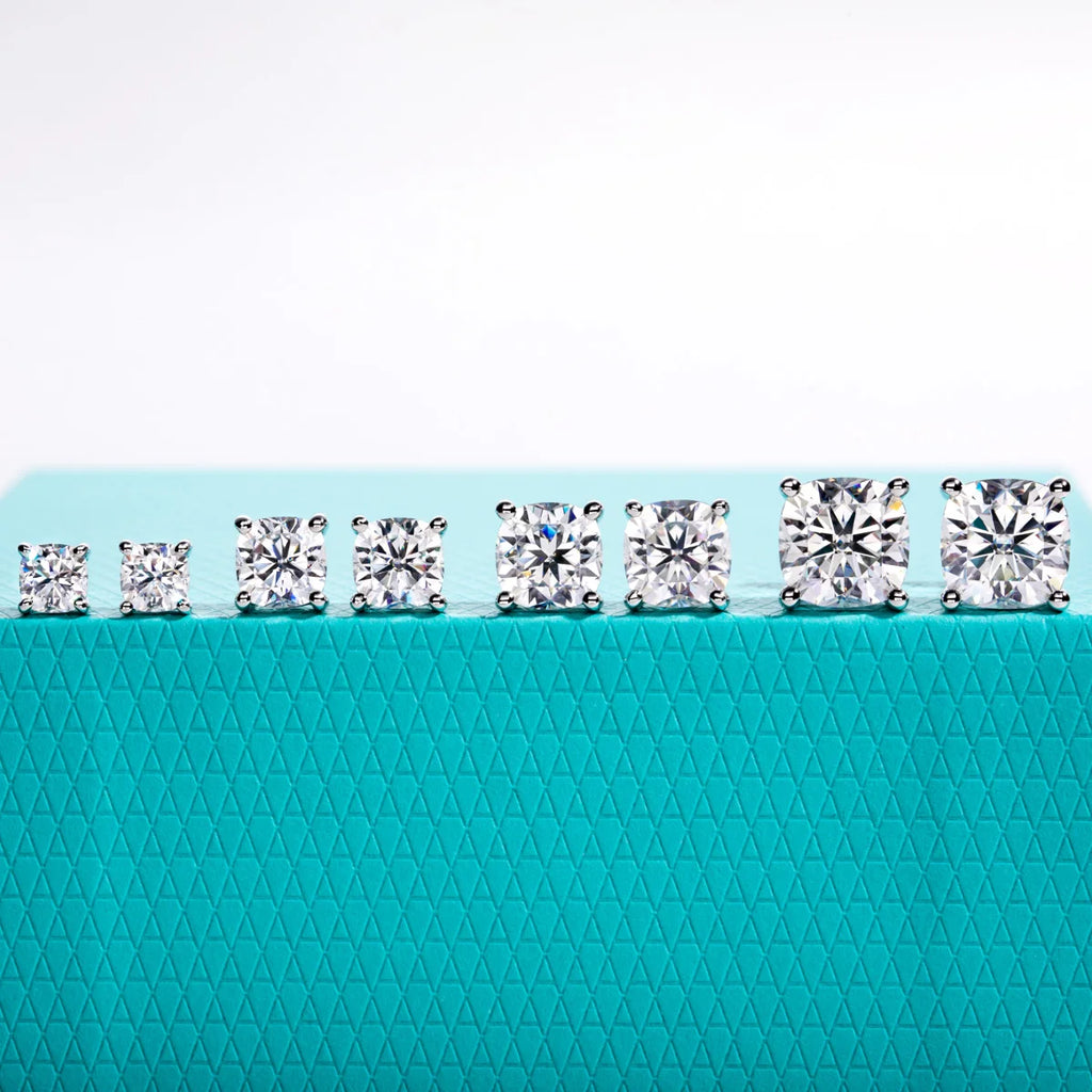 Cushion or oval moissanite studs side view, S925 — Aurora Moissanite