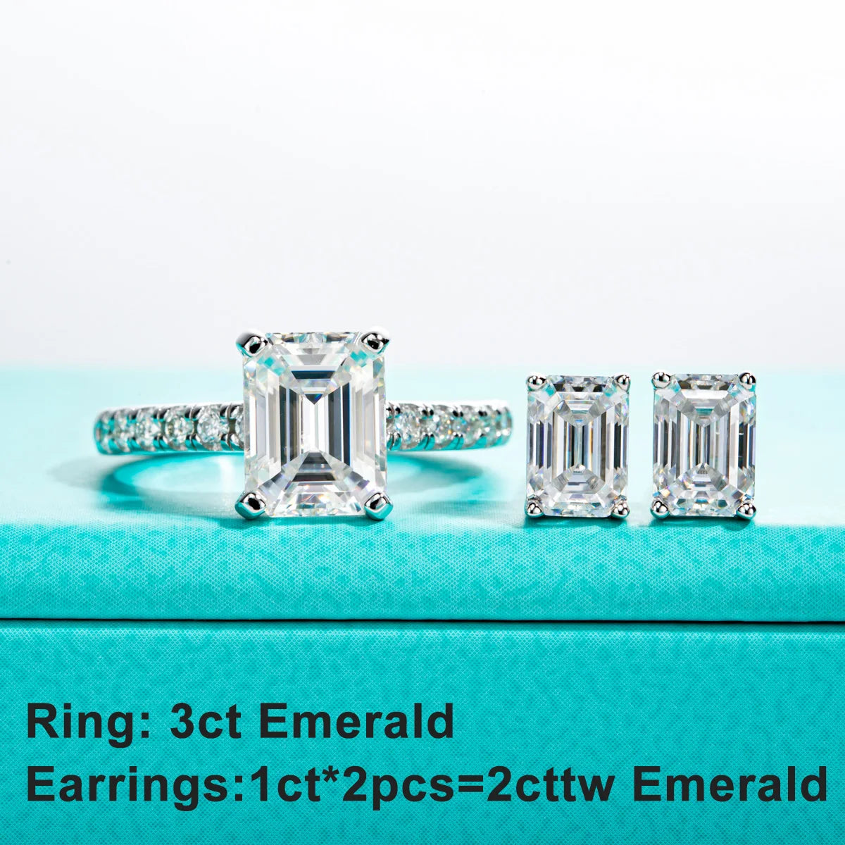 The Gwen Ring lifestyle — 3ct emerald moissanite worn on finger — Aurora Moissanite