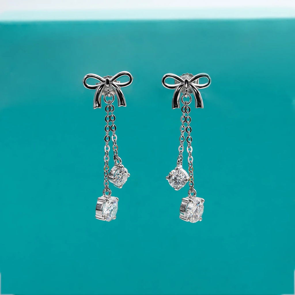 AnuJewel 3cttw D Color Moissanite Diamond Bow Drop Earrings 925 Sterling Silver Stud Earrings Charm Jewelry Wholesale