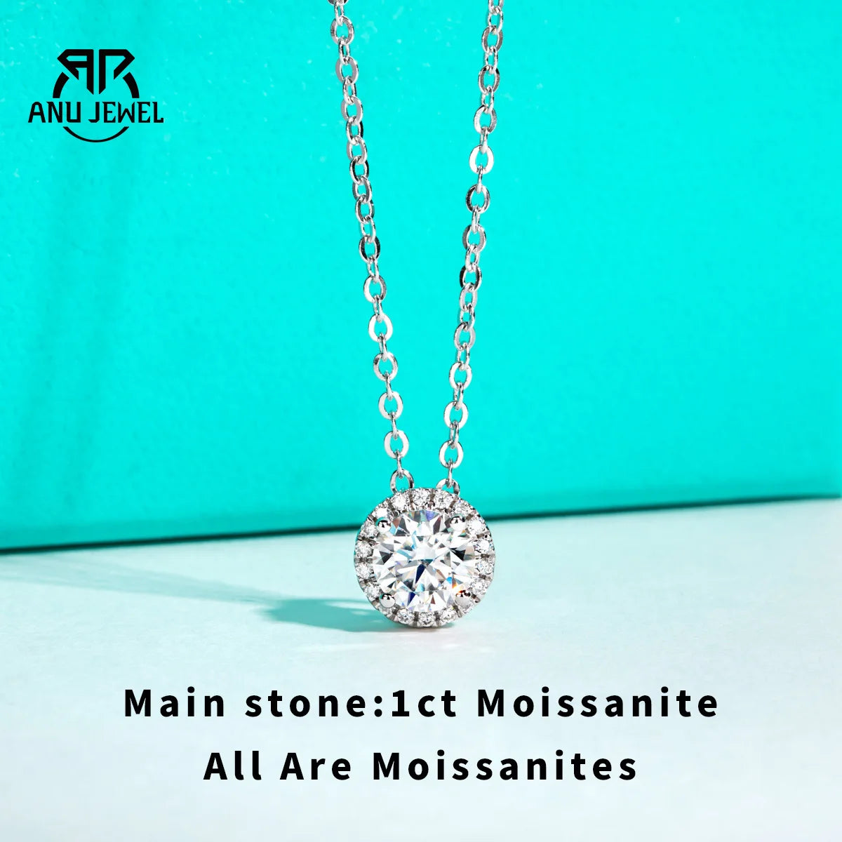 AnuJewel D Color 6.5MM Moissanite Classic Clavicle  Pendant Necklace 925 Sterling Silver Wedding Anniversary Party Birthday Gift