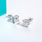 Asscher moissanite earrings side view, S925 — Aurora Moissanite