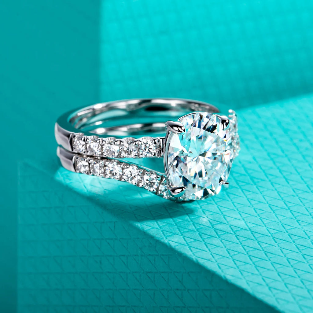 The Sera Ring — 3ct oval moissanite bridal set, front view — Aurora Moissanite