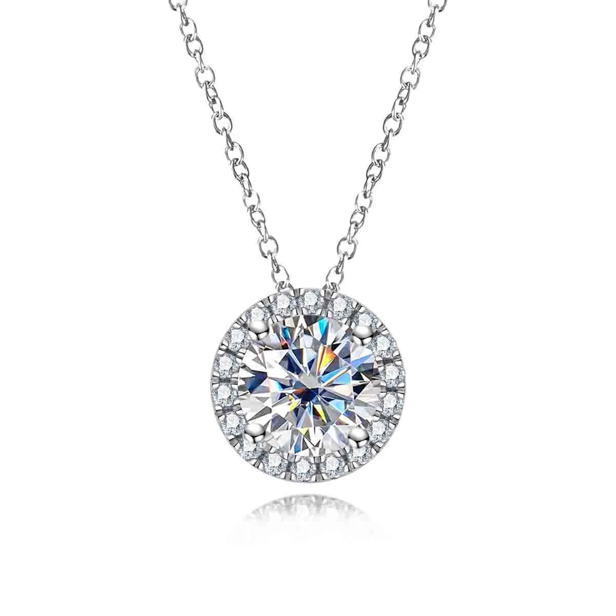 AnuJewel D Color 6.5MM Moissanite Classic Clavicle  Pendant Necklace 925 Sterling Silver Wedding Anniversary Party Birthday Gift