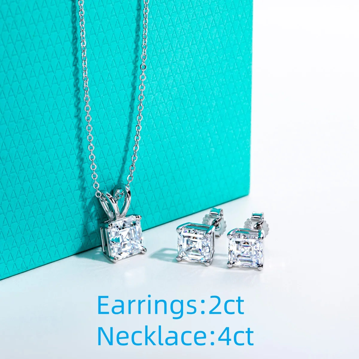AnuJewel 2-5ct Asscher Moissanite Necklace 0.5-3ct Earrings 925 Sterling Silver 18k Gold Plated Wedding Jewelry Set for Woman